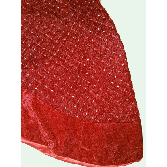 Large Double-Sided Reversible Red Embroidered Velvet Tree Skirt Sequins Velcro C - Picture 2 of 5